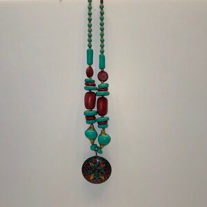 Artisan Turquoise and Red Beaded Necklace